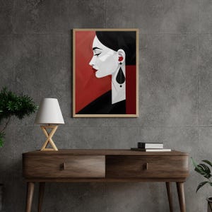Red Abstract Modern Woman Profile Art | Geometric Red & Black Minimalist Wall Decor | Printable Digital Art for Instant Download | Wall art