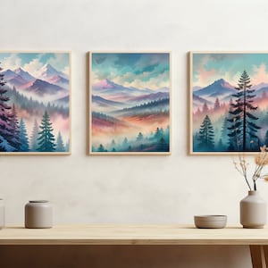 Mountain wall art set of 3, Surreal paints, printable wall art, Mountain print, mountain painting, oil painting, wall art, DIGITAL PRINT