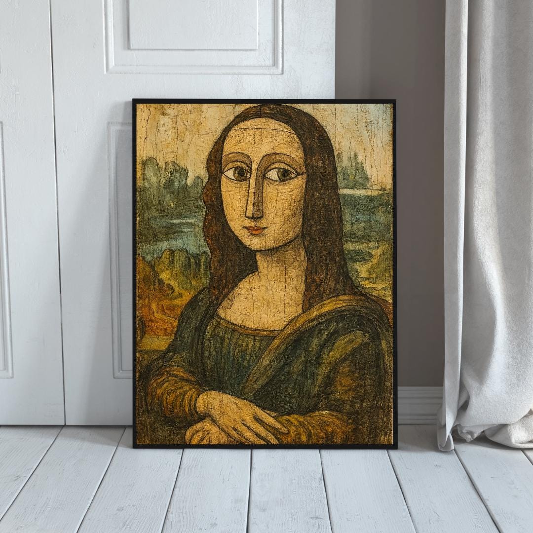 Cubist Mona Lisa Wall Art Print | Picasso-inspired Abstract Portrait ...