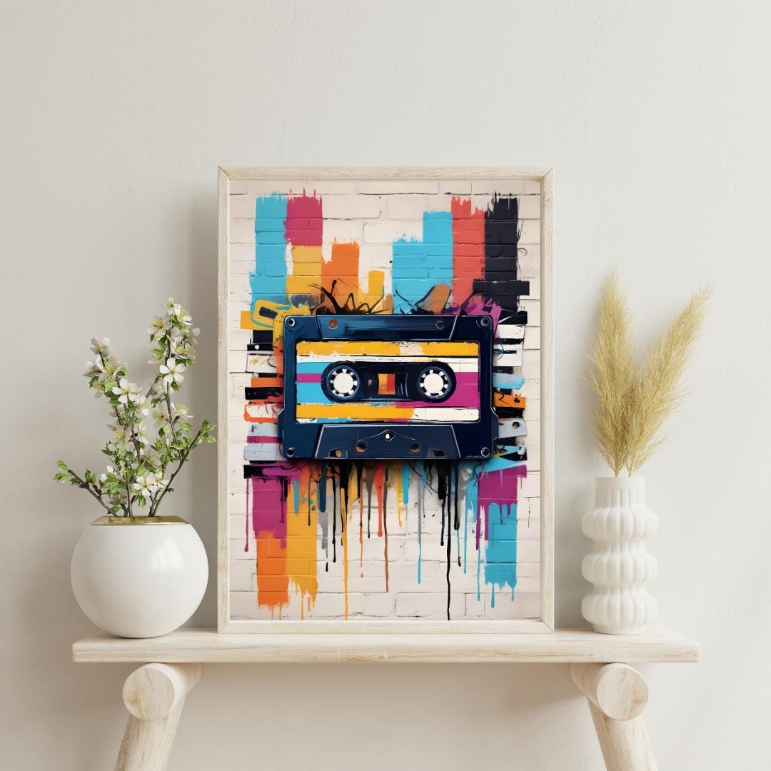 Retro Cassette Tape Wall Art Printable Music Poster 80s 90s Digital retro-cassette-tape-wall-art-printable-music-poster-80s-90s-digital