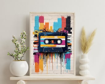 Retro Cassette Tape Wall Art – Printable Music Poster – 80s 90s Digital Download – Vintage Music Decor – Instant Download