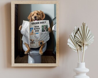 Funny Golden Retriever Bathroom Print - Funny Golden Retriever Bathroom Poster, Printable Wall Art Digital Download, Home Decor