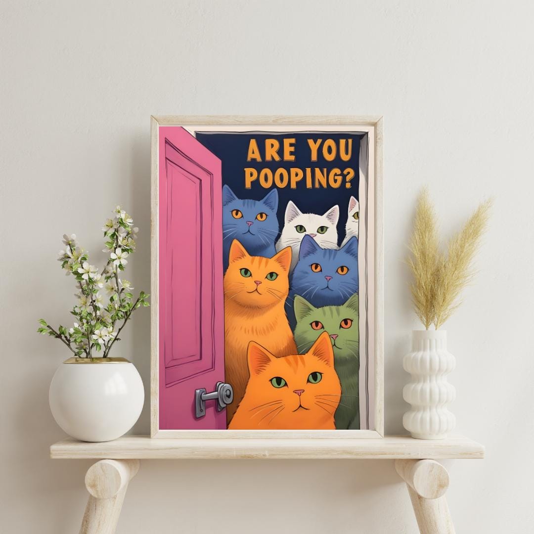 Funny Cat Bathroom Poster – Cat Humor Wall Art – Printable Toilet Decor ...