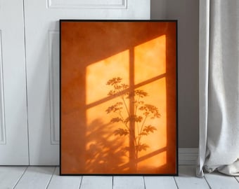 Sunset Window Shadow Botanical Wall Art Print, Warm Terracotta Aesthetic, Minimalist Nature Decor, Instant Download, Wall Art Decor