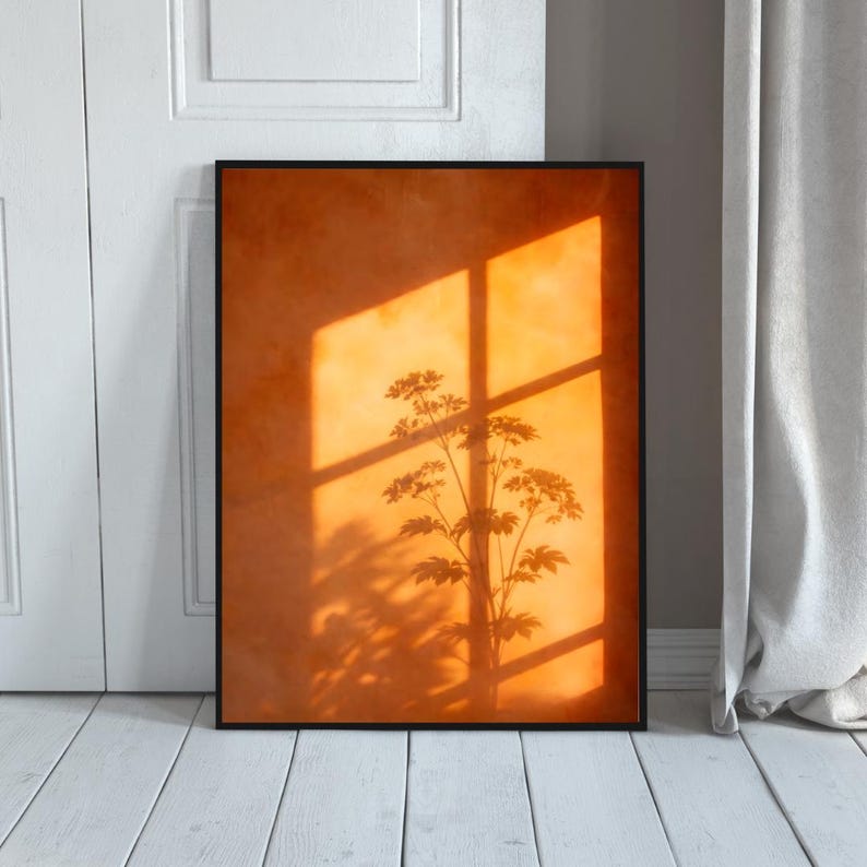 Sunset Window Shadow Botanical Wall Art Print, Warm Terracotta ...