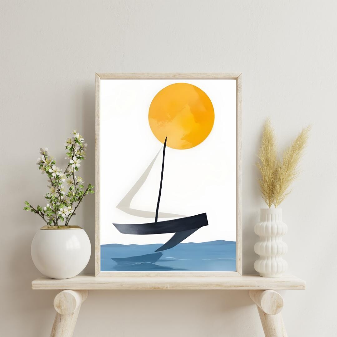 Abstract Sailboat Watercolor Print – Nautical Wall Art – Coastal ...