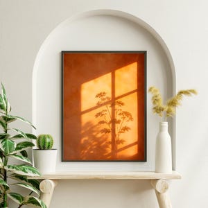 Sunset Window Shadow Botanical Wall Art Print, Warm Terracotta ...