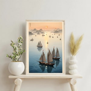 Japanischer Kunstdruck, Hiroshi Yoshida: Gliterring Sea Geschenk im Vintage-Stil, Hiroshi Yoshida Poster, Ukiyo-e Poster, japanische Wandkunst