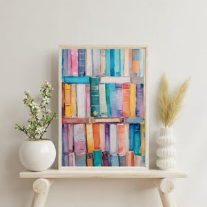 Buch Lebendige digitale Bücherregal Kunst, Bunte Abstrakte Buch Liebhaber Druck, Moderne Lese Dekor, Bibliothek Wandkunst, Bücherwurm Dekor, Wandkunst