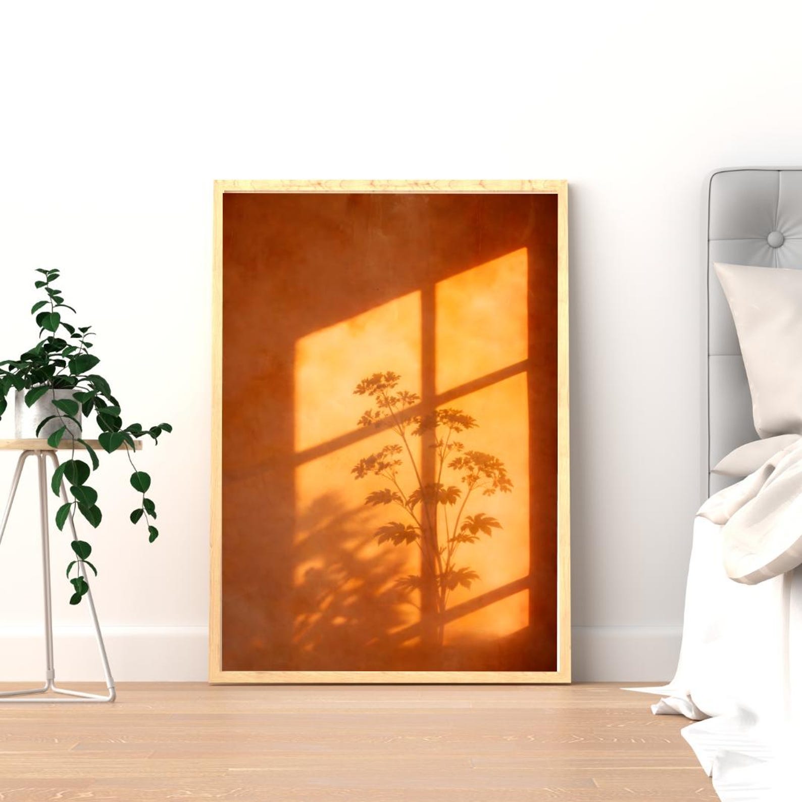 Sunset Window Shadow Botanical Wall Art Print, Warm Terracotta ...
