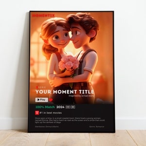 Pôster de filme personalizado, presente para casais, amigos, aniversários, casamentos, viagens | Impressão digital, decoração de casa, moldura de parede personalizada