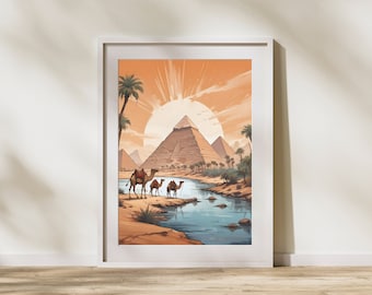 Camel and Pyramid Wall Art – Desert Scene Printable – Middle Eastern Decor – Boho Digital Poster – Travel Wall Art – Instant Download