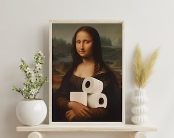 Funny Mona Lisa Bathroom Art Print - Funny Mona Lisa Bathroom Art Poster, Printable Wall Art Digital Download, Home Decor, Bathroom Decor