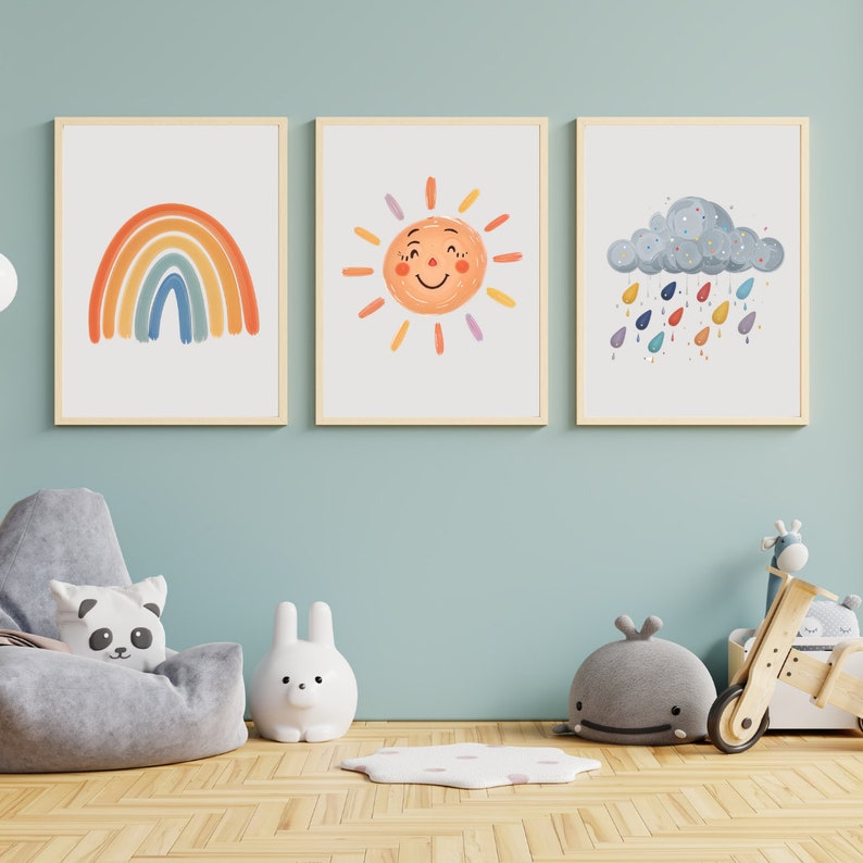 Rainbow Sun and Cloud Nursery Print - Rainbow Sun & Cloud Nursery ...