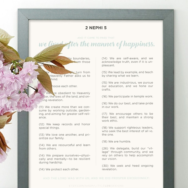 The Manner of Happiness PRINTABLE | 2 Nephi 5 | 8.5x11