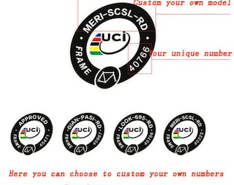 4 x Custom UCI Approval Stickers (Different Style) Road or Mountain Bike Decals Vinyl Stickers