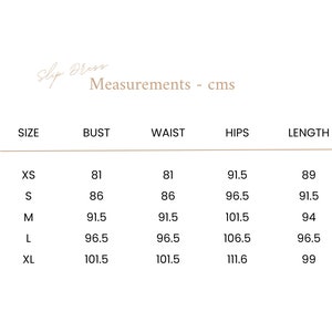 Slip dress measurement table