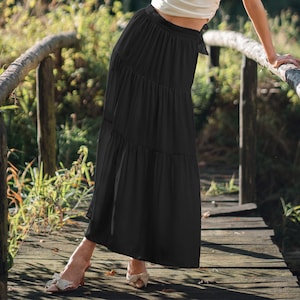 Long Silk Skirt | 100% pure silk Black Maxi  Skirt | Bohoe Long  flowy skirt, Elegant ankle length skirt | Black bo ho skirt | Wedding Skirt