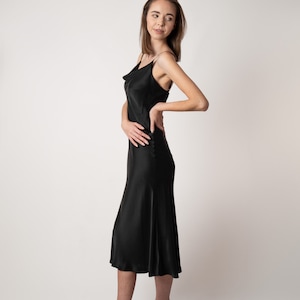 Pure Silk Slip Dress | Black Cowl Dress | Silk Slip | Bias cut dress | 100% silk dress |  Silk gown | Bridesmaid dress | Silk Satin \ Dress