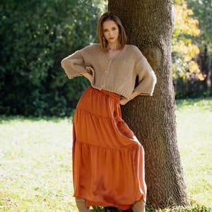 Rust Orange silk maxi skirt | Long boho silk skirt | Flowy long summer skir t Evening cocktail party skirt | burnt range maxi ski rt  s kirt