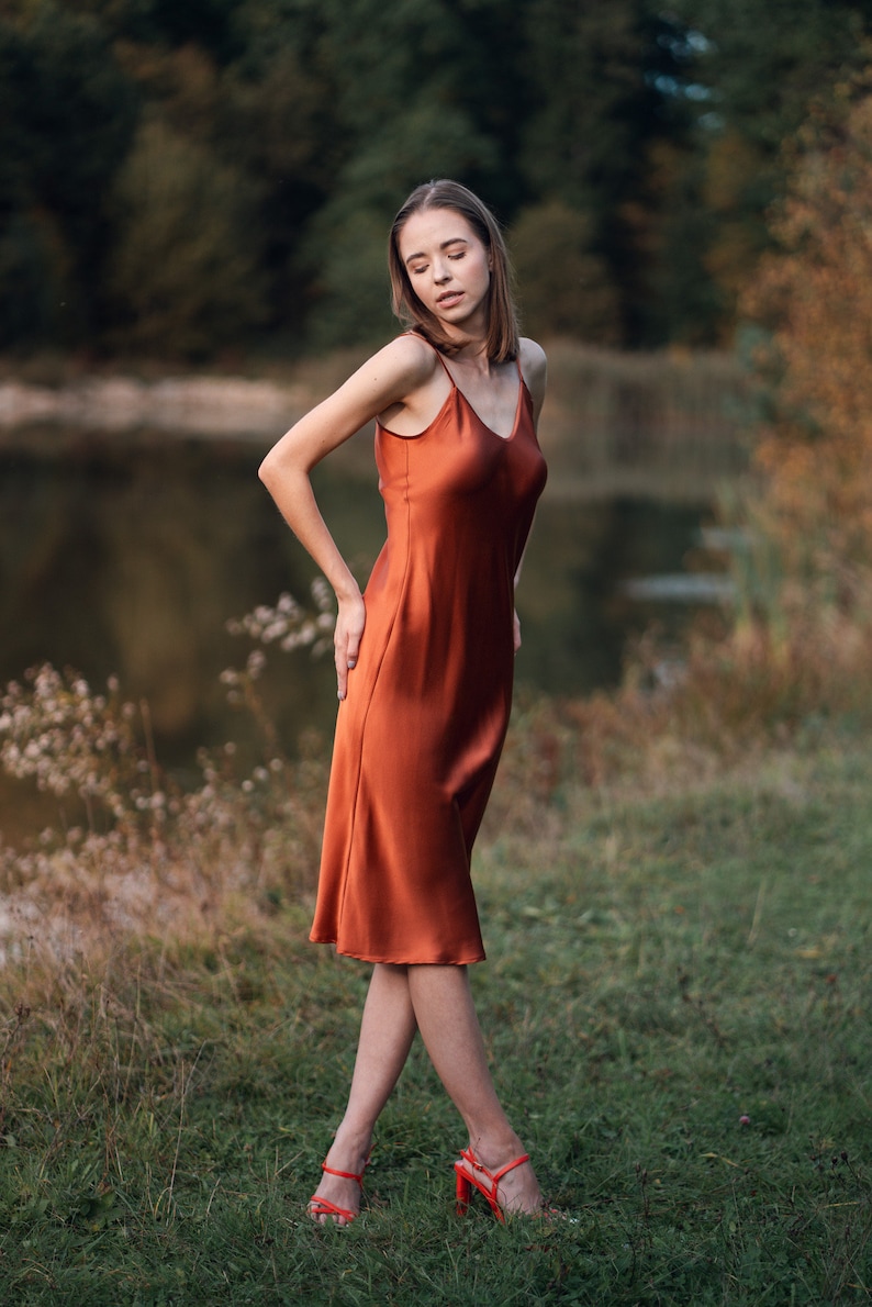 Vintage 1930s Burnt Orange Silk Bias Cut Slip Dress