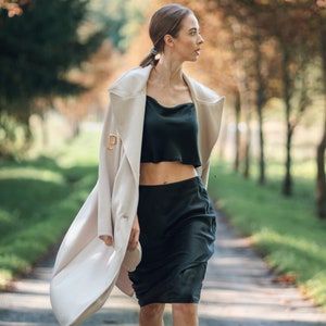 100% Mulberry Silk Skirt | Black Midi evening skirt, Women&#39;s Summer Skirt, Cocktail Party Outfit, Below knee silk skirt, Bias cut slip skirt