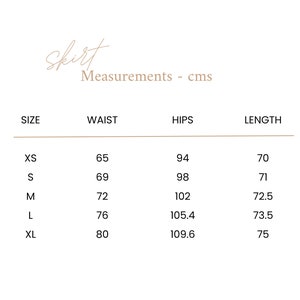 Skirt measurement table