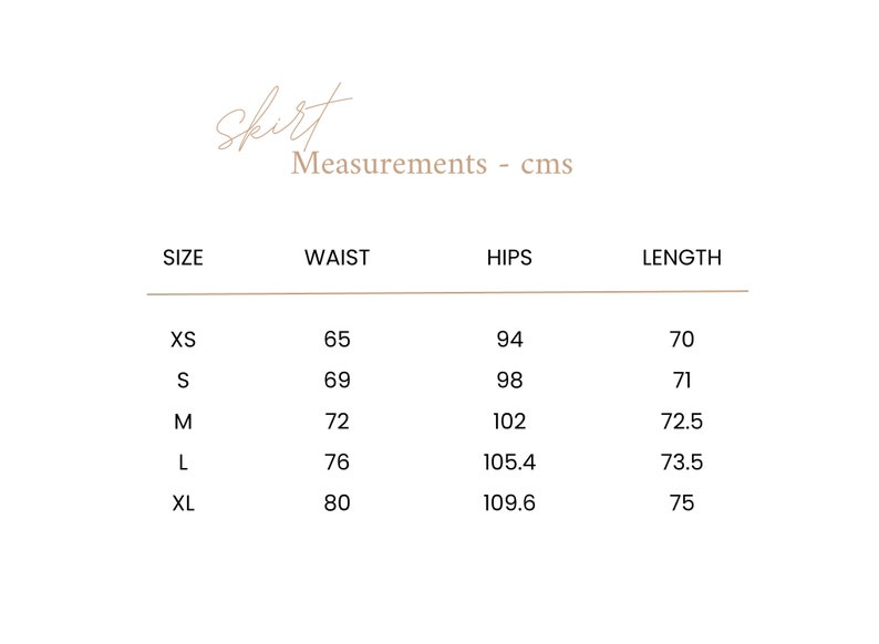 Skirt measurement table