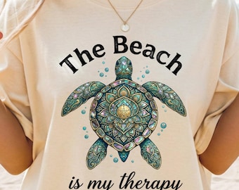 The Beach Is My Therapy Shirt, Sea Turtle Comfort Colors Tee, Coastal Ocean Beach Lover T-Shirt