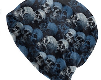 Gothic Skull Beanie, Slouchy Bonnet, Skull Cap, Soft Thin Dark Blue Hat