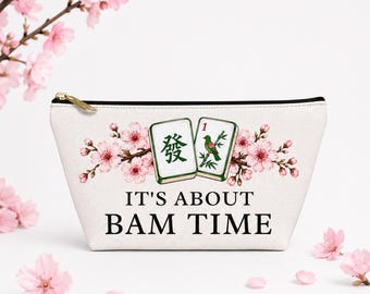 Mahjong Tegel Tas, Het is tijd voor BAM! Mahjong Club Accessoire Tasje, Mahjong Accessoires, Tasje met Rits, Grappige Mahjong Cadeaus, Mahjong Scheldwoorden