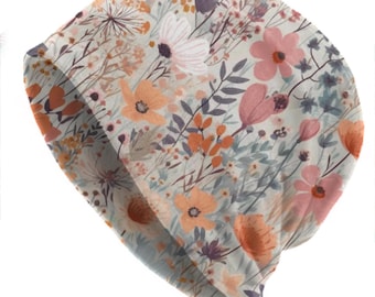 Gorro holgado con estampado floral fino, suave, ligero y elástico para hombre y mujer, perfecto para otoño, verano y primavera.