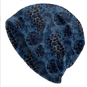 Blue 3D Patchwork Style Thin Beanie for Men and Women, Soft Stretch Slouchy Skull Cap, Lightweight Breathable Hat