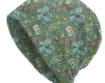 Golden Lily William Morris Beanie – Thin Soft Slouchy Arts & Crafts Floral Hat – Made to Order Women’s Hat, Mens Beanie