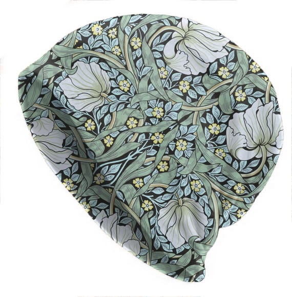 Slouchy Beanies Boho Beanie Skull Cap Thin Soft Caps Boho Hats Lightweight Bonnet Hat Hippie Stretchy Floral Beanie William Morris Iris