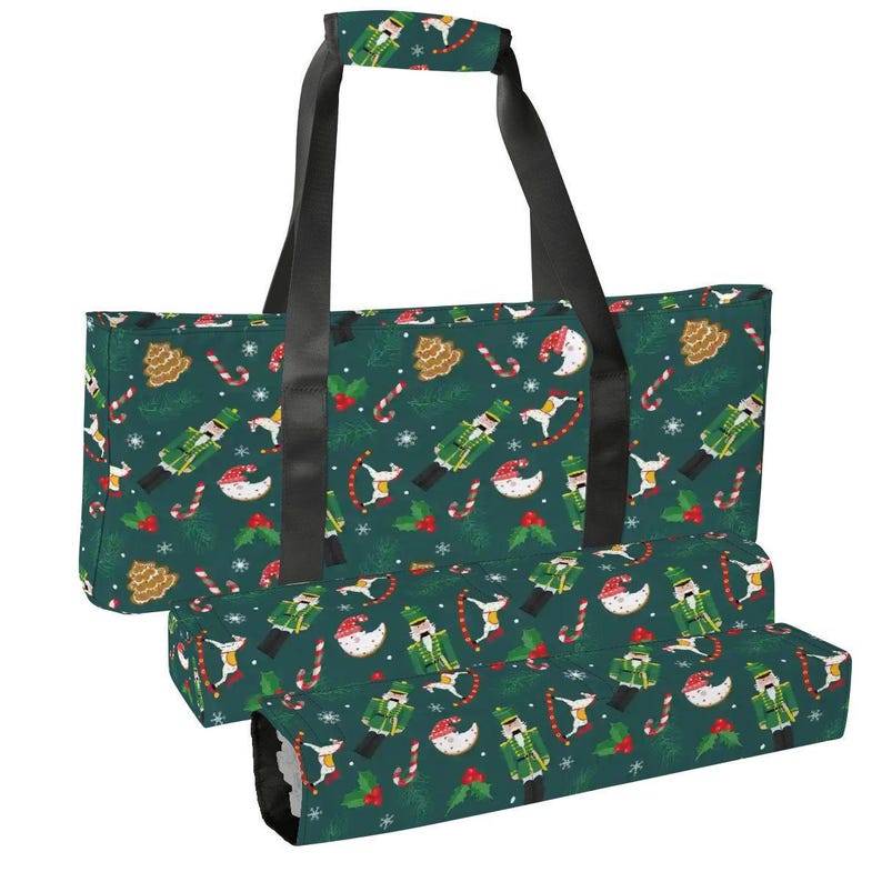 Christmas Mahjong Bag Set, Nutcracker Mahjong Tote Bag, Holiday Mahjong Tile Storage, Festive Mahjong Rack Bag, Christmas Mahjong Gift image 3