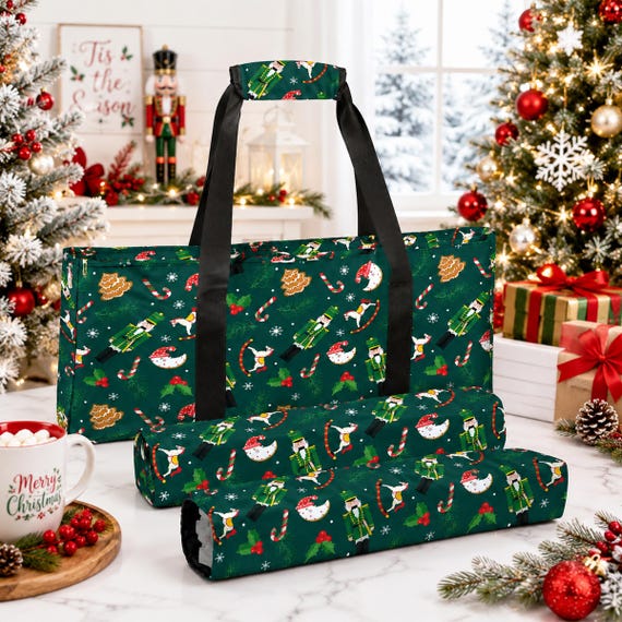 Christmas Mahjong Bag Set, Nutcracker Mahjong Tote Bag, Holiday Mahjong Tile Storage, Festive Mahjong Rack Bag, Christmas Mahjong Gift