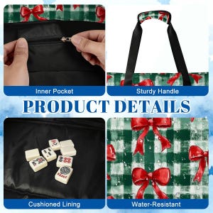 Christmas Mahjong Bag Set, Holiday Mahjong Tote Bag, Christmas Bow Mahjong Tile Bag, Buffalo Plaid Mahjong Rack Bag, Festive Mahjong Bild 8