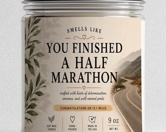 Half Marathon Gift, Runner Gift, Marathon Finisher Gift, Fitness Candle, Funny Running Candle Gift, Smells Like You Finished a Half Marathon