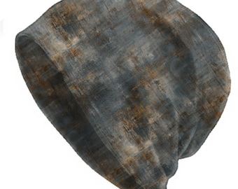 Gray Copper Grunge Slouchy Beanie, Industrial Distressed Texture Pattern, Soft Thin Lightweight Skull Cap, Minimal Boho Hat