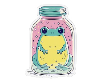 Magnes Żaba w Słoiku | Uroczy magnes Kawaii Żaba w Słoiku | Wycięty magnes na lodówkę z winylu | Magnes na szafkę z płazami | Prezent dla miłośnika żab