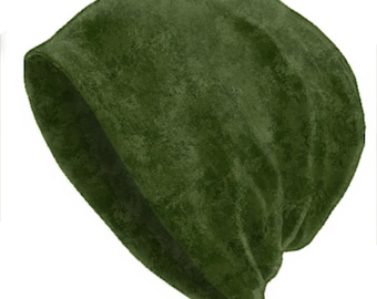 Donkerolijfgroene beanie, bosgroene beanie, lichtgewicht stretchbeanie, dunne slouchy hoed, aardekleurige schedelpet, uniseks beanie