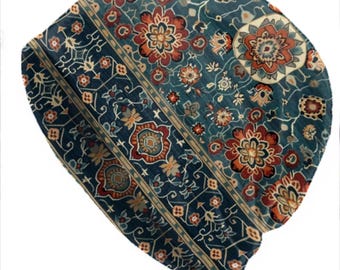 Teal Medallion Floral Thin Beanie for Men and Women, Burnt Orange Vintage Inspired Slouchy Skull Cap