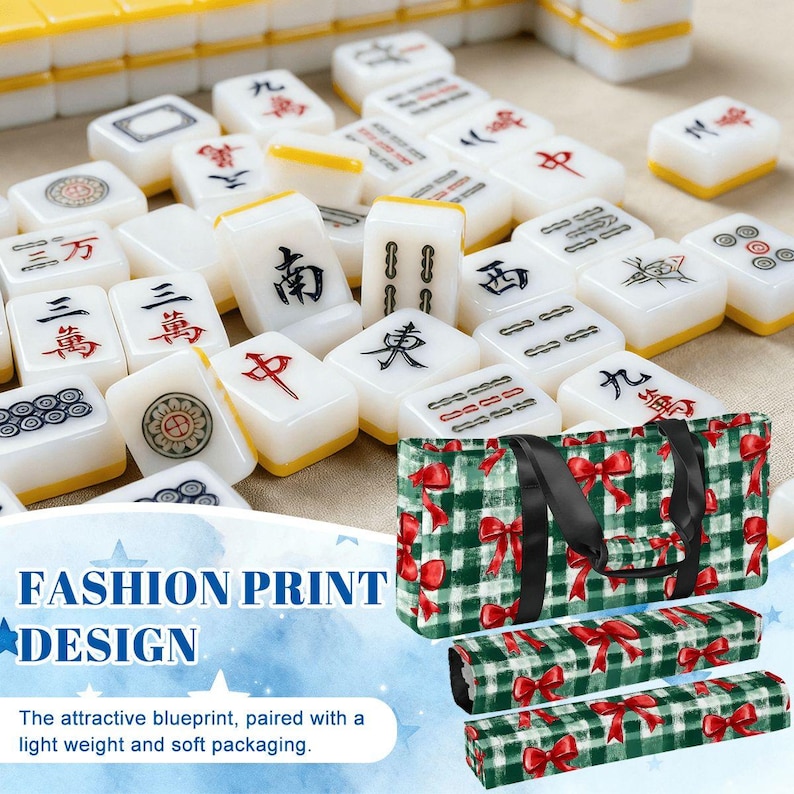 Christmas Mahjong Bag Set, Holiday Mahjong Tote Bag, Christmas Bow Mahjong Tile Bag, Buffalo Plaid Mahjong Rack Bag, Festive Mahjong Bild 10