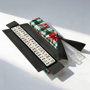 Christmas Mahjong Bag Set, Holiday Mahjong Tote Bag, Christmas Bow Mahjong Tile Bag, Buffalo Plaid Mahjong Rack Bag, Festive Mahjong Bild 9