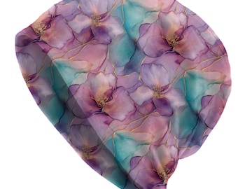 Dreamy Fuchsia Thin Slouchy Beanie – Pastel Floral Bonnet, Spring and Summer Beanies