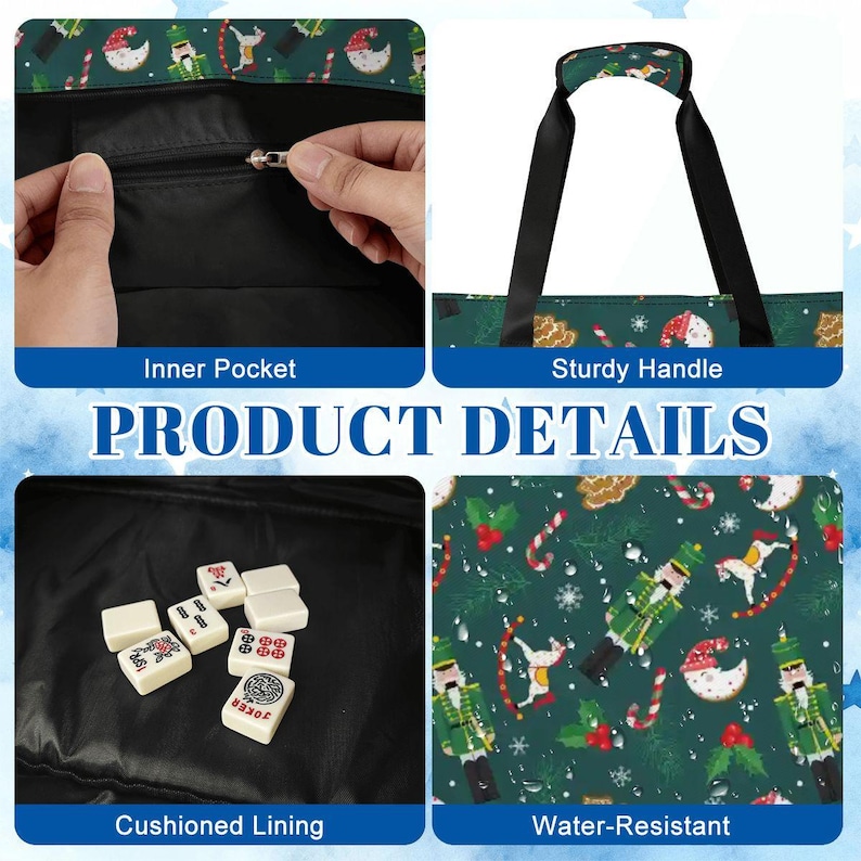 Christmas Mahjong Bag Set, Nutcracker Mahjong Tote Bag, Holiday Mahjong Tile Storage, Festive Mahjong Rack Bag, Christmas Mahjong Gift image 8