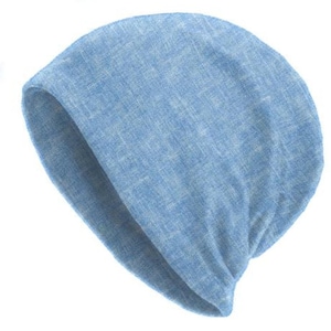 May include: A light blue beanie hat made of a soft, textured fabric. The hat is a solid color and has a relaxed fit. The beanie is a casual accessory, suitable for various occasions.