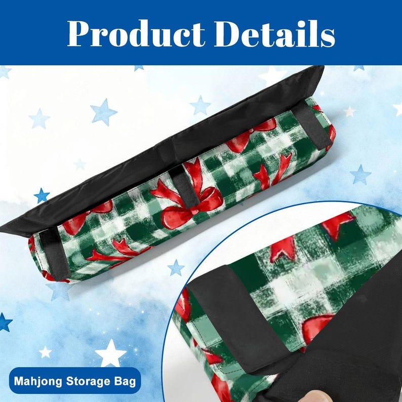 Christmas Mahjong Bag Set, Holiday Mahjong Tote Bag, Christmas Bow Mahjong Tile Bag, Buffalo Plaid Mahjong Rack Bag, Festive Mahjong Bild 6