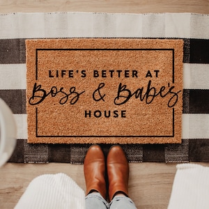 Life's better at CUSTOM NAME house doormat, Custom Family Doormat, Custom Doormat, Grandparent Doormat, Personalized Doormat, Home Doormat